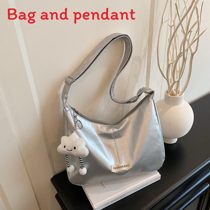 Simple Solid Color Letter Decoration Women Casual Shoulder Bag With Pendant For Daily Use