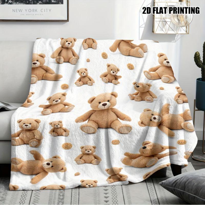 VIKAMA Soft Flannel Blanket Teddy Bear Pattern Comfortable Cover For Kids Bedroom Sofa Nursery Home Decoration