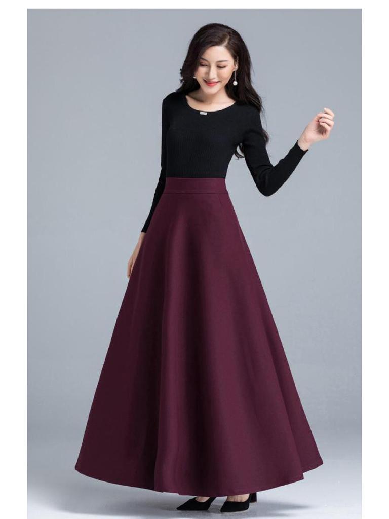 Damen Winter Wollrock mit hohem Bund, A-Linie, mittellang - Warm, Vielseitig, Kälteschutz, Figurschmeichelnd, Weiter Saum.