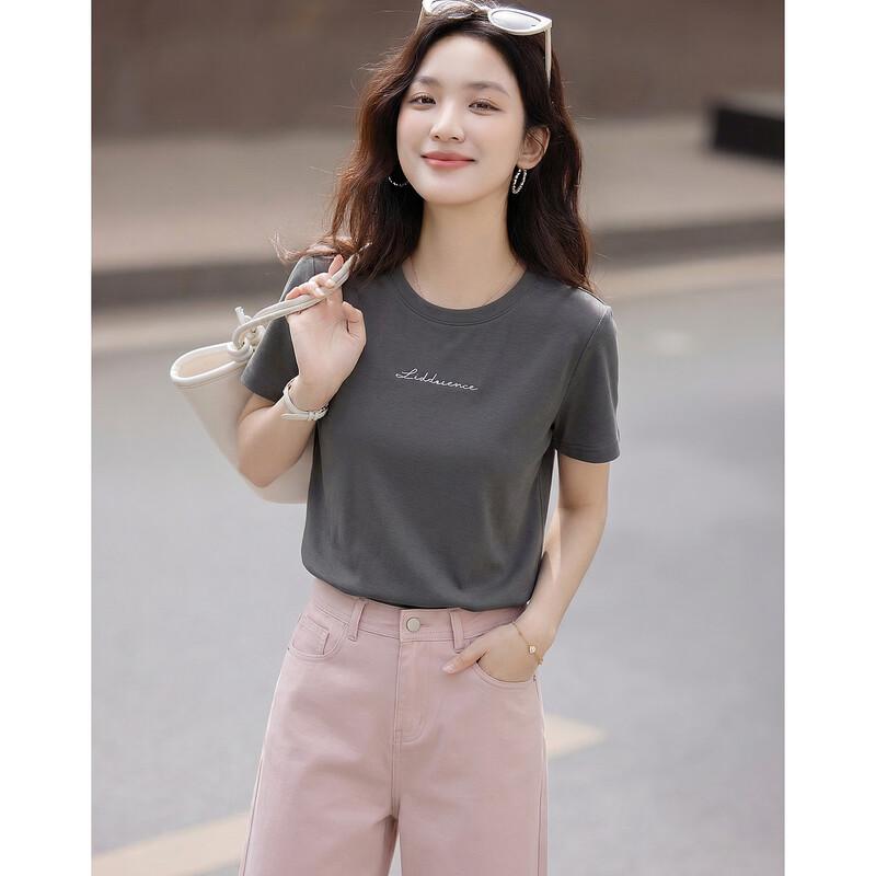 Demana Women's Breathable Cotton Letter Embroidered T-Shirt