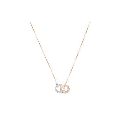 Dextera Stone Double Ring Design Rose Gold Plated Imitation Crystal Necklace Women Necklace White 5414999