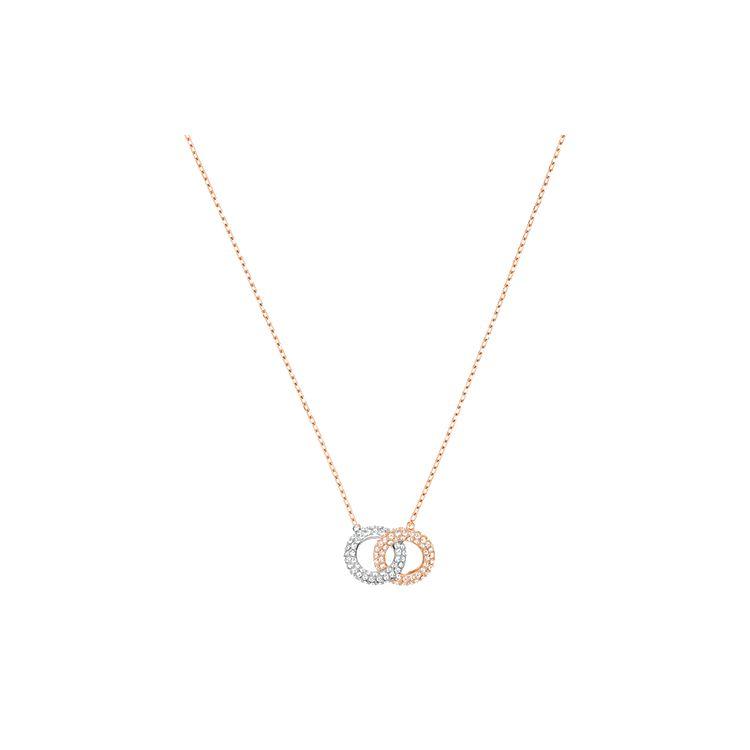 Swarovski Dextera Stone Double Ring Design Rose Gold Plated Imitation Crystal Necklace Women necklace White 5414999 Box (Random Color)