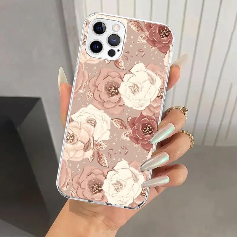 Beautiful Rose Bling Picture Phone Case for Iphone 17 Air 16 15 Plus 14 13 Mini 12 11 Pro Max 16E 7 8 SE 2020 Soft Funda Print S