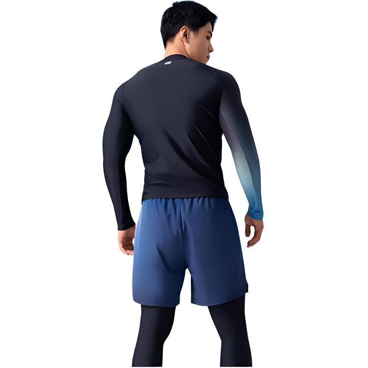 Li Ning Gradient Round Neck Long Sleeve Top With Drawstring Fake Two Piece Long Pants Swimsuit Set Men Swimsuit LSYV545-1