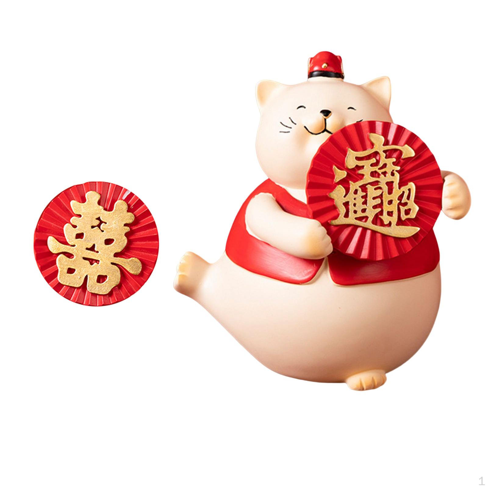 

Cat Statue Art Figurines Decorative Crafts Scene Layout Chinese Sculpture for Centerpieces Tabletop Lift Left Foot