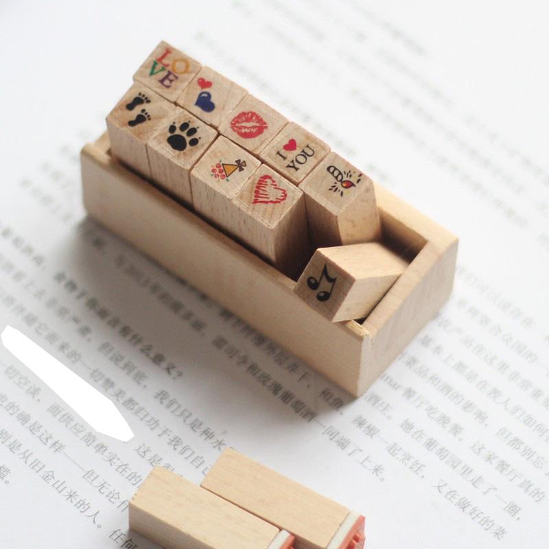 12pcs/set Cartoon Wooden Stamps, Cute Rubber Seal Party Invitations, Envelopes, Gift Wrapping Scrapbook, Decorative Retro Stamp