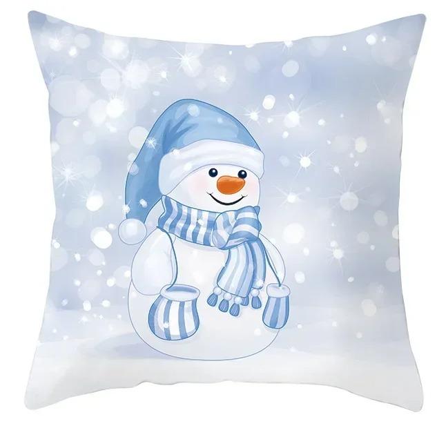 Winter Blue Christmas Pillowcase Home Snowflake Snowman Tree Pillowcase Home Decoration Cushion Cover