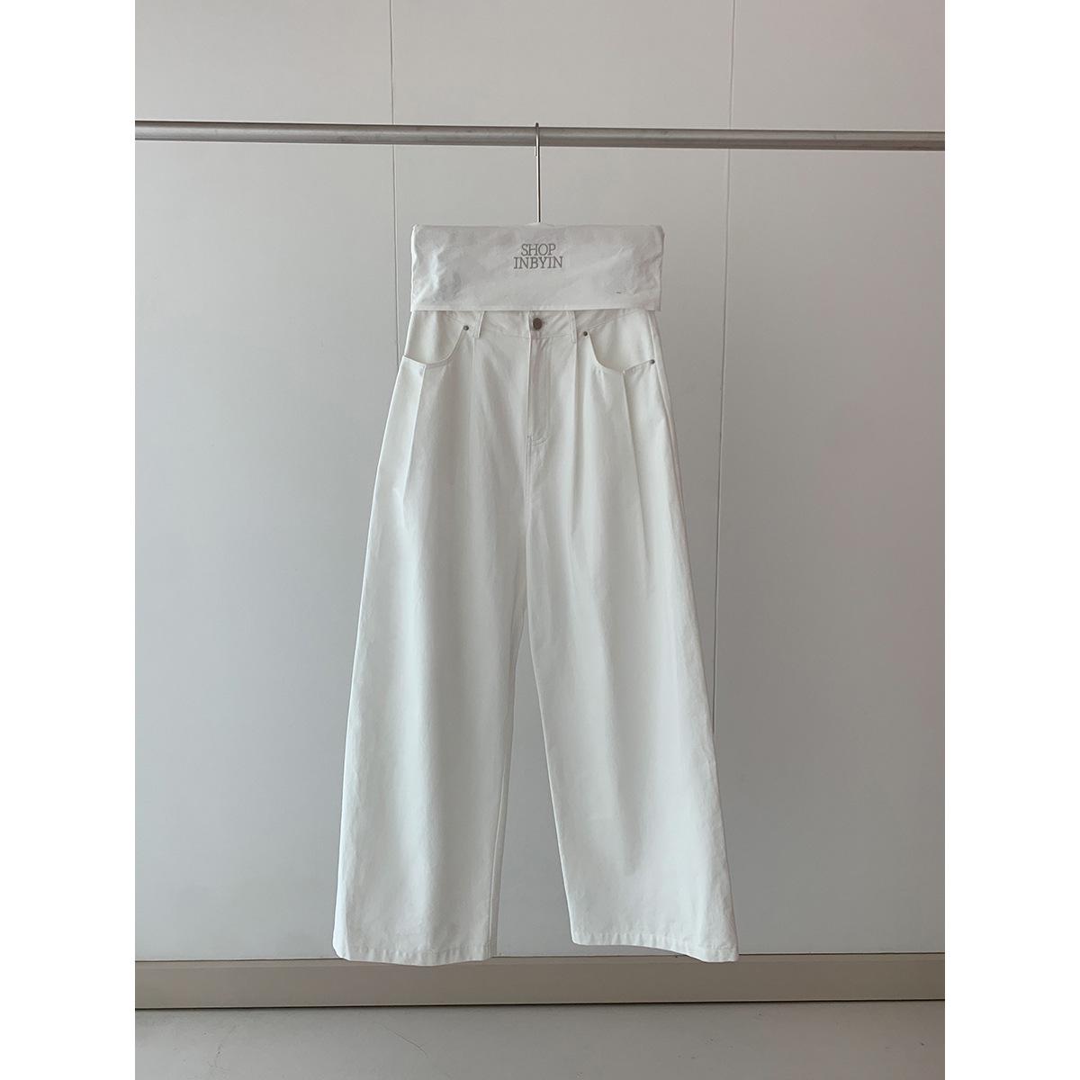 

Yi En Ou Women s White Wide-Leg Drawstring Pants - High-Waisted, Slimming, Versatile, and Casual. Medium