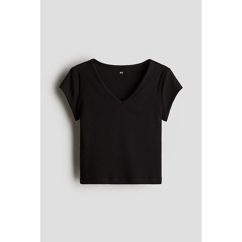 

HM Fall 2025 New Arrival Children s Clothing Girl Rib Cotton Jersey Tops 1276876 Black 140/68(8-10Y)