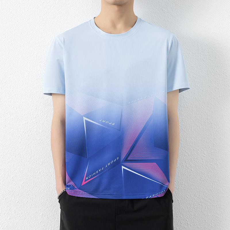 Gradient Short-sleeved T-shirt Men s Summer Thin Loose Ice Silk Quick-drying T-shirt 2XL синий
