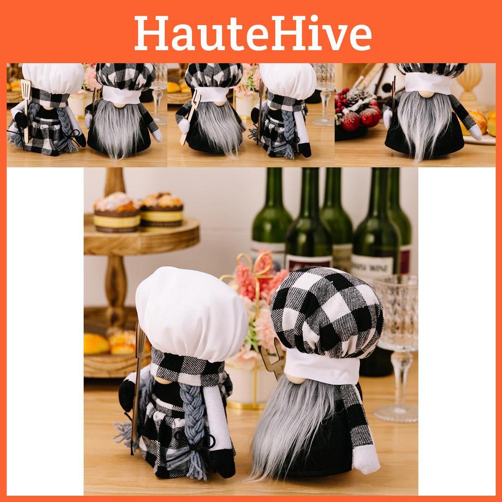 Adorable Chef's Day Black And White Checkered Rudolph Doll Plush Elf Gnome Dcor