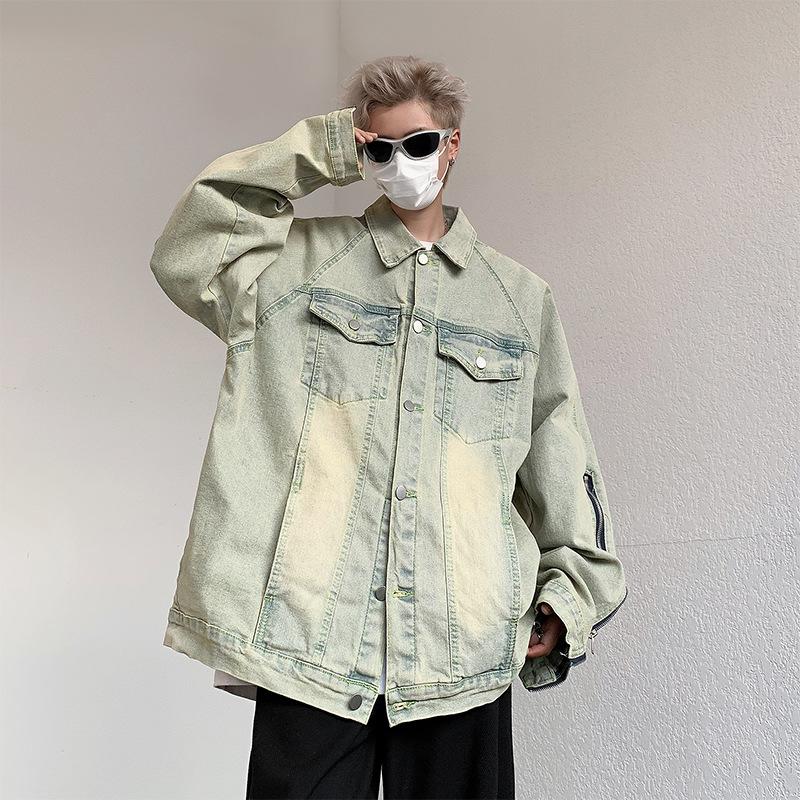 

Мужская весенне-осенняя американская уличная джинсовая куртка с эффектом потертости и варки, мужская куртка свободного кроя в винтажном стиле с молнией, хулиганская и красивая 3XL