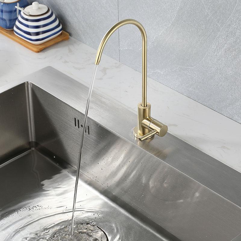 304 Stainless Steel Brushed Gold Kitchen Faucet 1/4" Water Purifier Faucet Direct Drinking Faucet Anti-Osmosis Purifier Tap