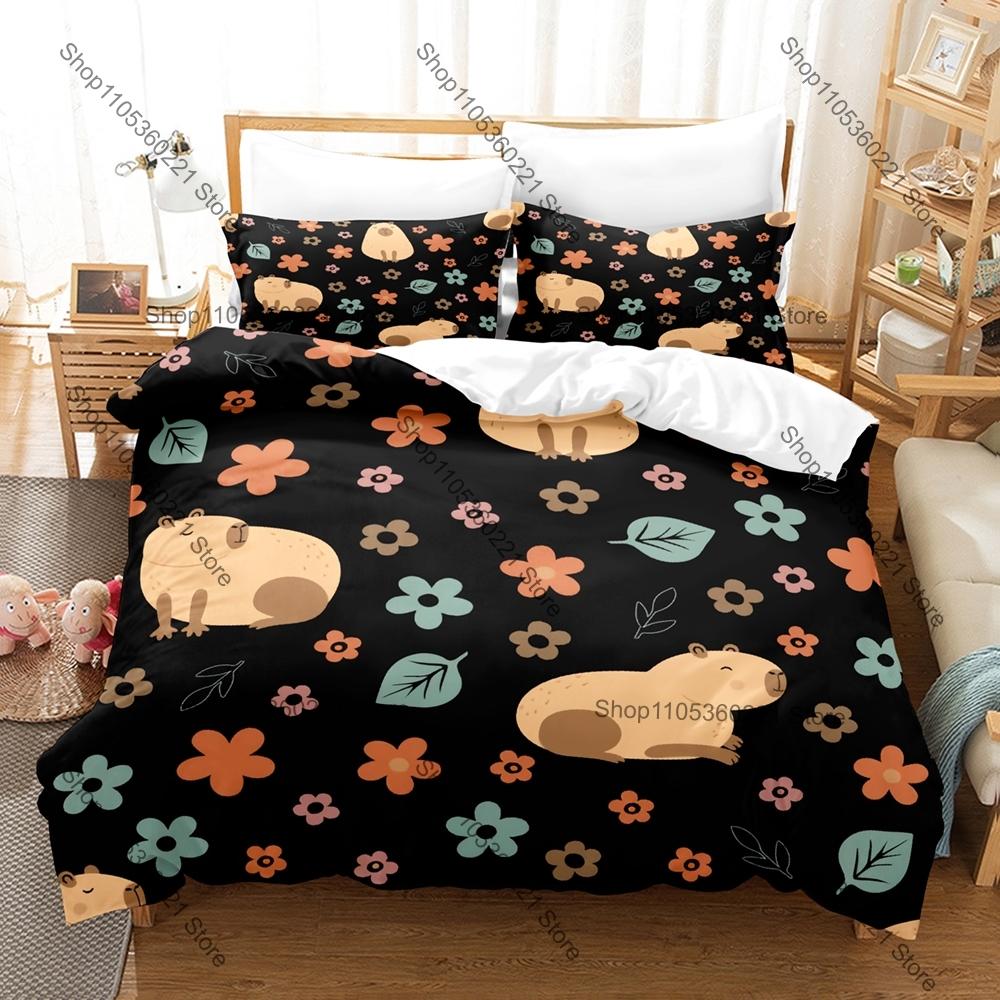 Cartoon Capybara Bettwäsche Set Einzelbett Zweibettbett Vollgröße Queen Size King Size Bettwäsche Set Schlafzimmer Bettbezug Sets Anime Bettlaken Set