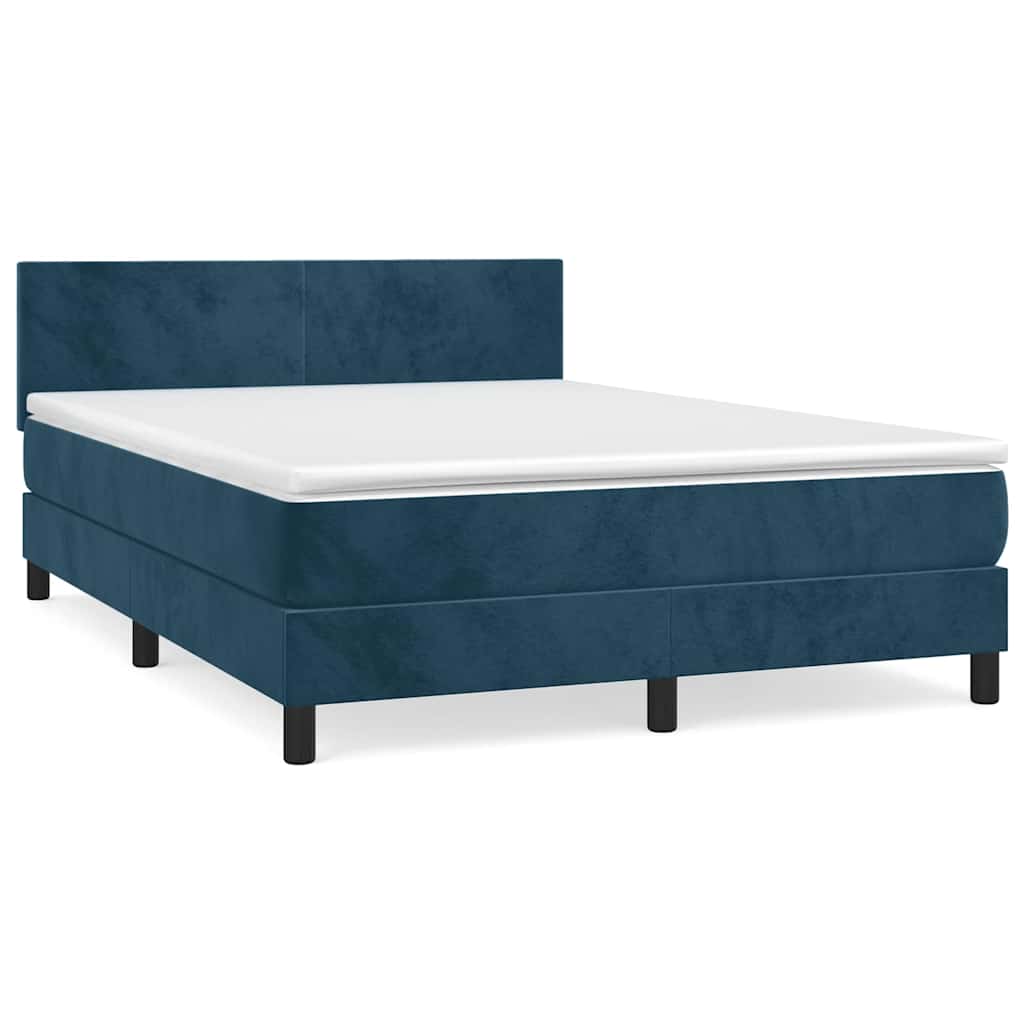 Box Spring Bed with Mattress Dark Blue 140 x 190 cm Velvet