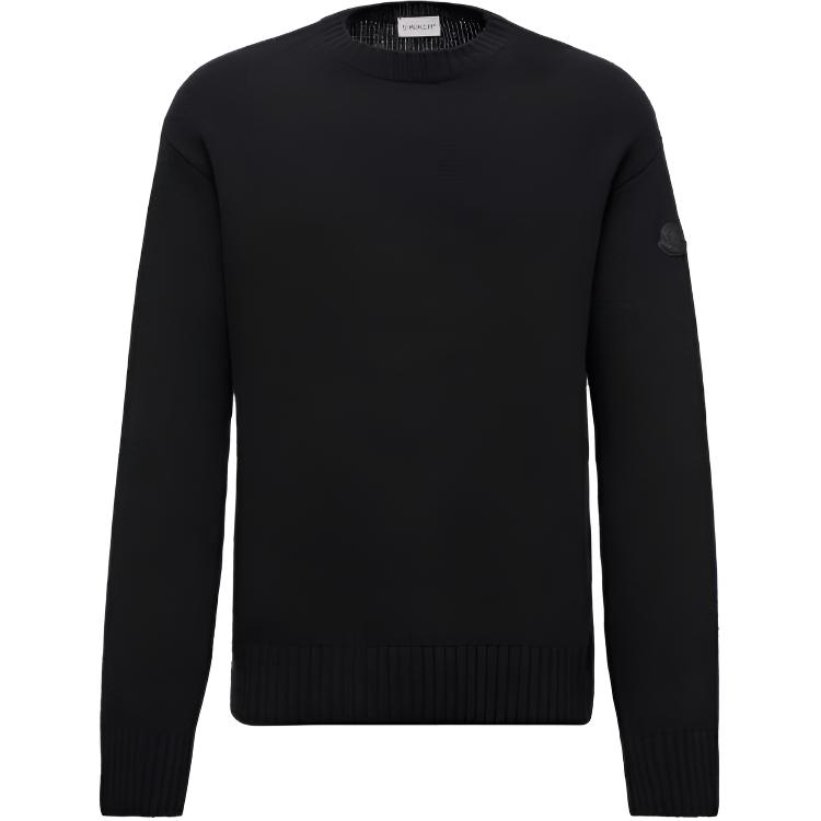 Moncler Solid Color Knitted Crew Neck Sweater Men Sweater Black K20919C00022M4281999