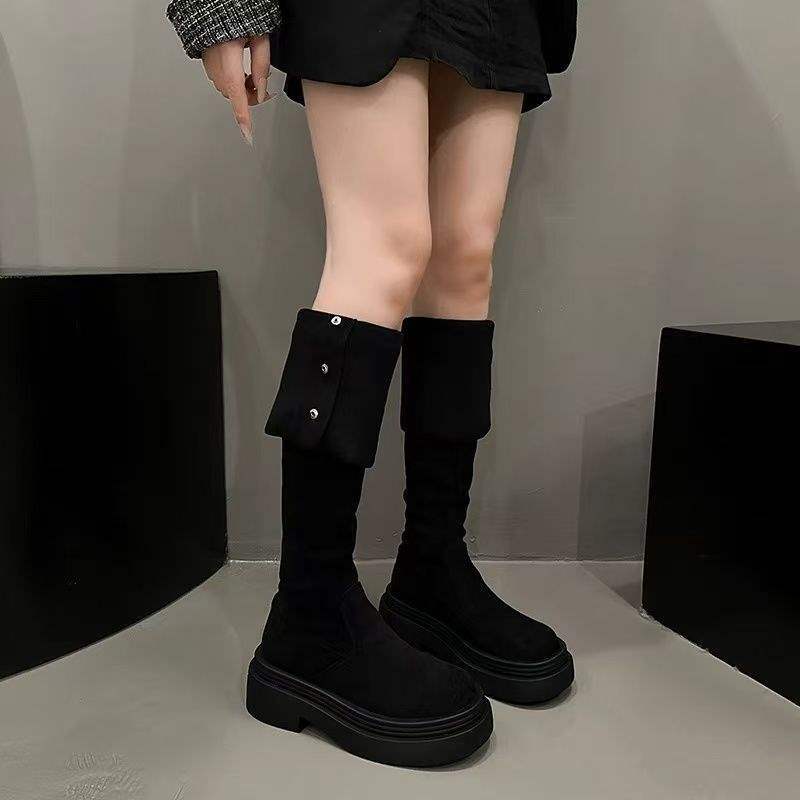 Knee boots Children's boots 2025 new autumn and winter two wear folded small thick-soled elastic high knight boots