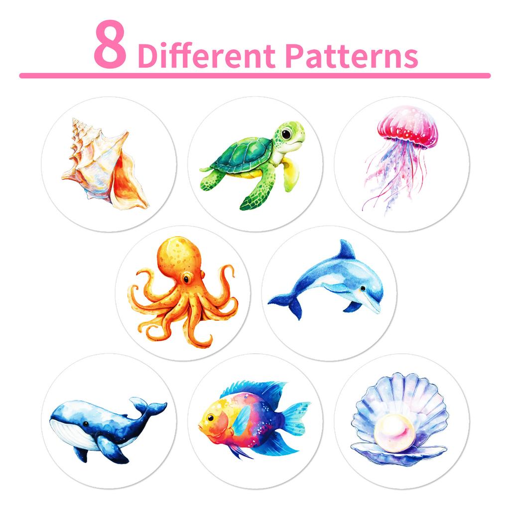500 Sheets/Roll Eight Patterns Circular Underwater Animals Roll Stickers Cartoon Fish Children'S Handmade Stickers