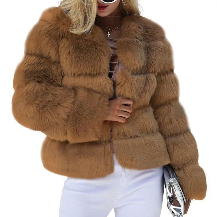 European and American manufacturers winter warm imitation fur jacket women's short fox hair splicing coat