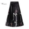 Dámská maxi sukně v čínském stylu Vintage sukně s vysokým pasem Elegantní květinový potisk ptáků Hanfu sukně skládaná šněrovací sukně s koňským obličejem