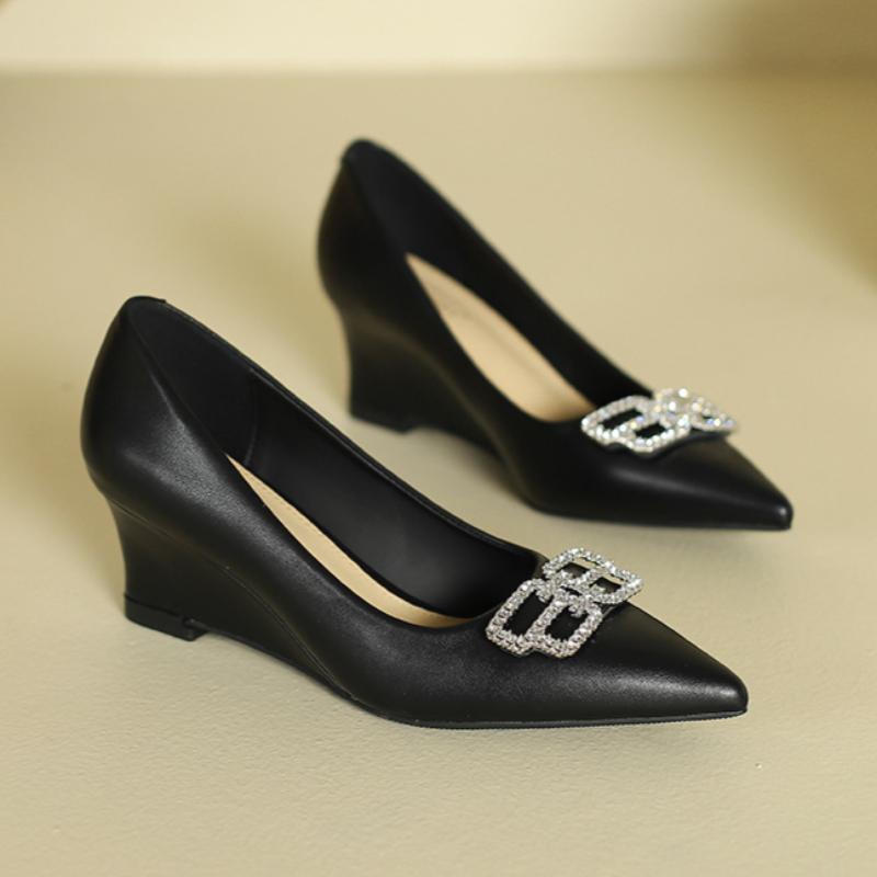 Γόβες Πλατφόρμας Μυτερό Toe Στρογγυλή Πόρπη με Στρας Παπούτσια Μονά με Παχιά Σόλα Ευρωπαϊκά και Αμερικανικά Ψηλοτάκουνα