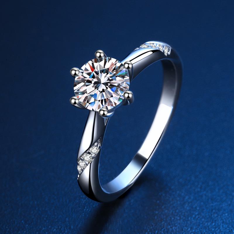 One Carat Moissanite Six-Prong Sterling Silver Ring with GRA Certification - Perfect for Proposal or Qixi Gift, S925