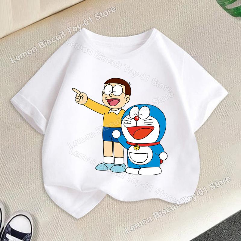 Doraemons Series Boys Girls Short Sleeve Top Summer Hot Cartoon T-shirt Cute Kids Base Clothes O-neck Funny Birthday Gift