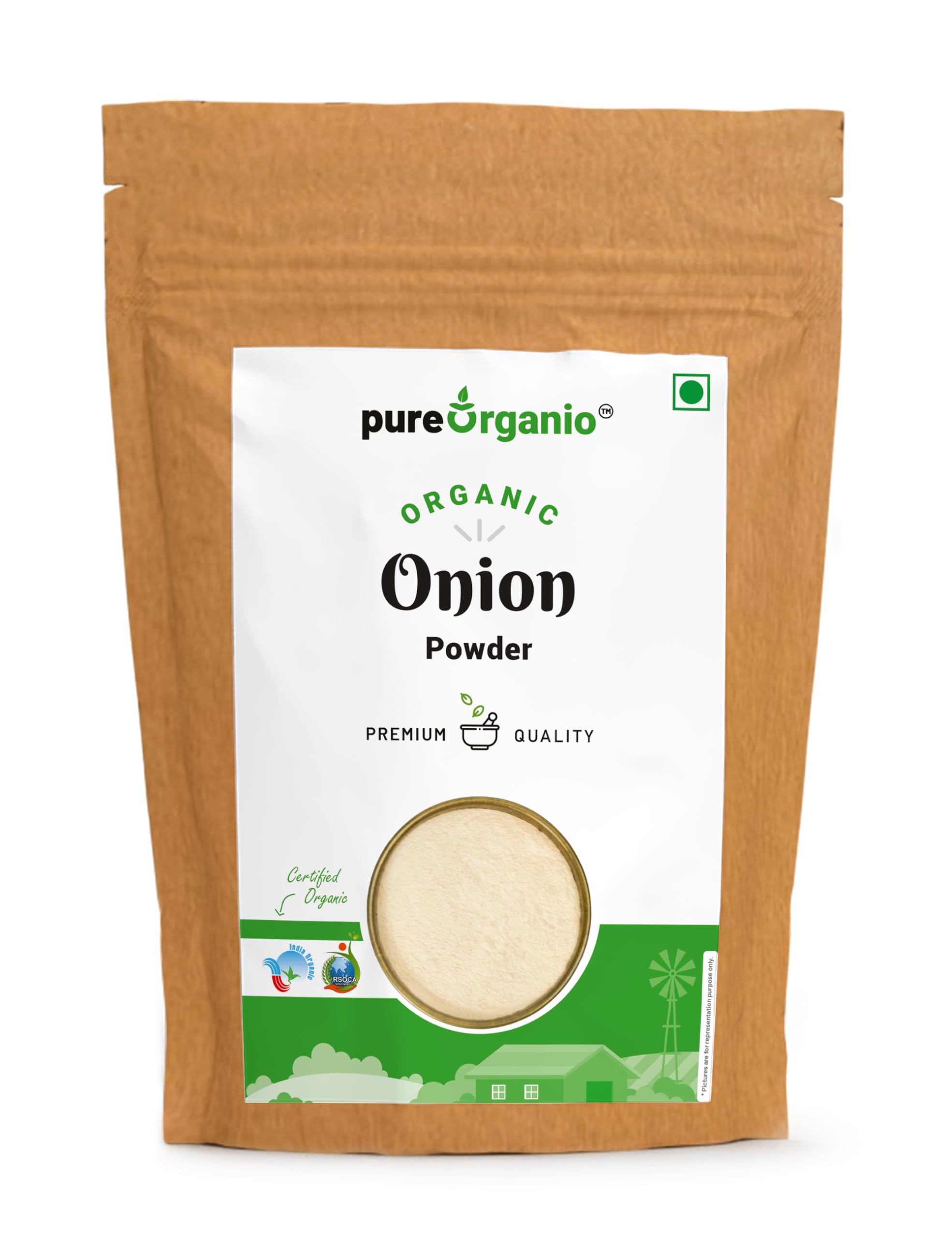 Pure Organio Organic Onion Powder, Dehydrated Onion Powder NPOP Indian Organic Certifed (350 Gm)