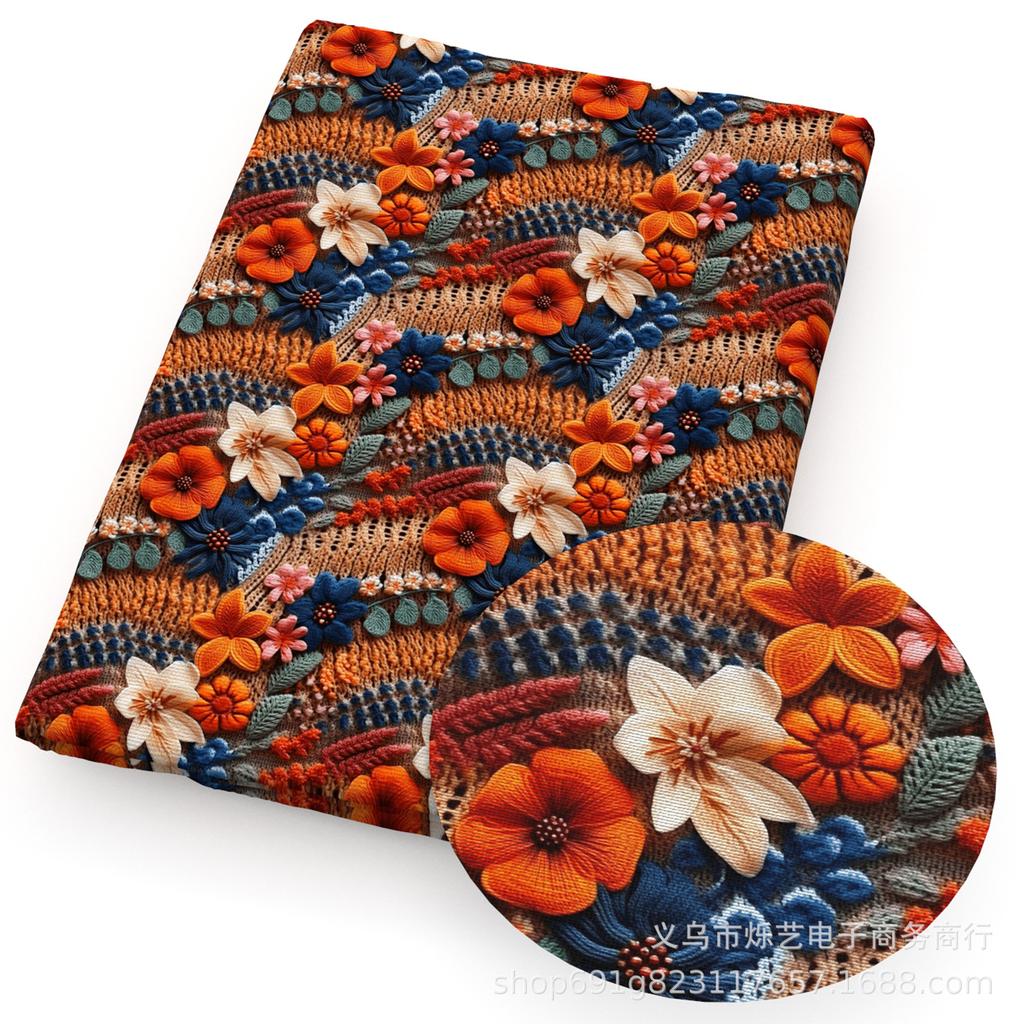 DIY Synthetic Leather Fabric Flowers Florals Printed Imitation Embroidery Faux Leather Shoes Imitation Embroidery
