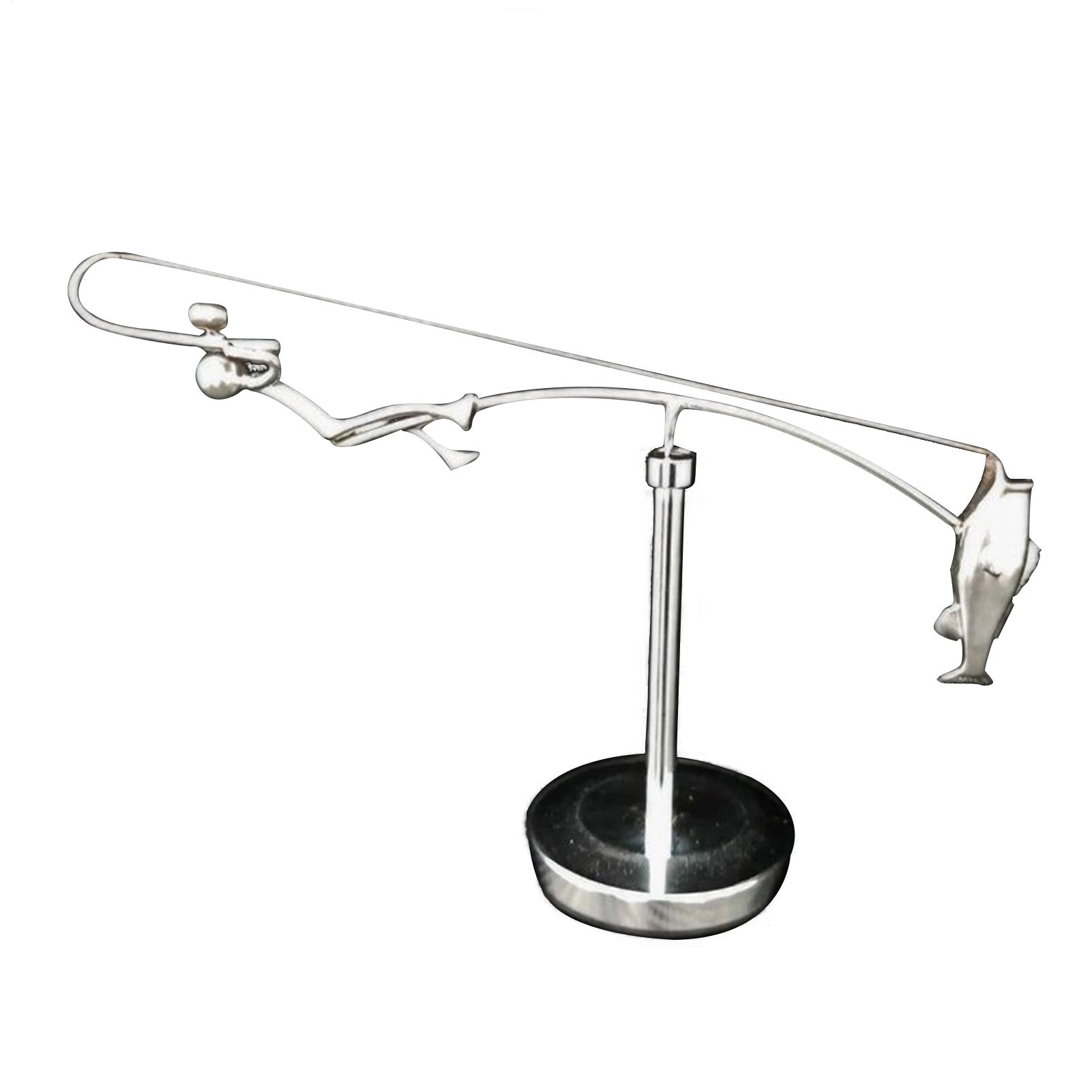 The Fisherman Balancing Sculpture Fishing Sculpture Balance Art For Your Space Home Office Desk Decoration Balancing argento
