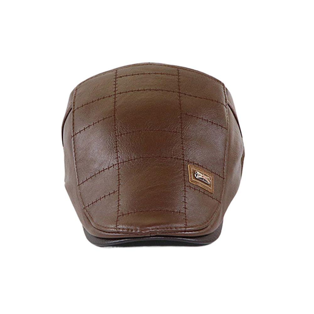 British Style Solid Color Forward Peaked Cap Korean Style Hat Leather Flat Cap Men Beret Hat