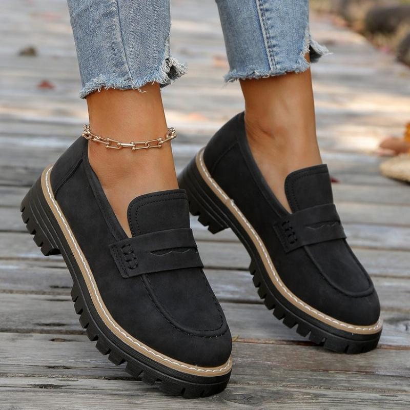 Damen Plateau-Loafer, Dicke Sohle, Runde Zehenpartie, Lässige Damenschuhe
