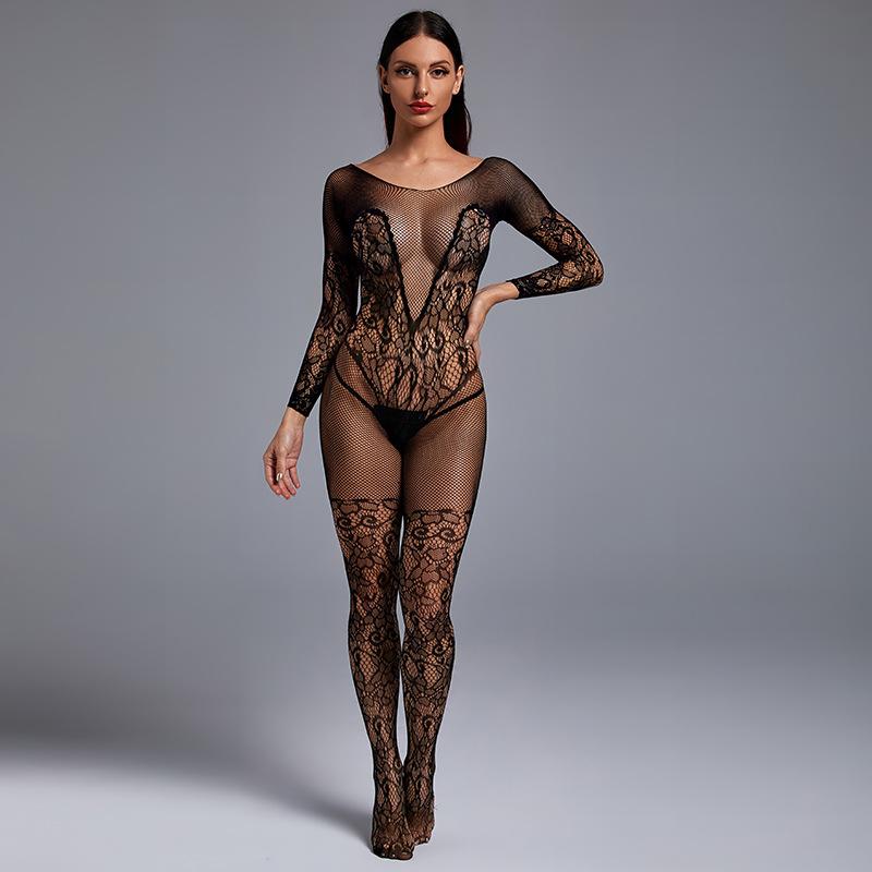 Sexy Long Sleeve V Neck Fishnet Body Stockings Lingerie Plus Size Women Bodystocking Underwear Sexy Clothes