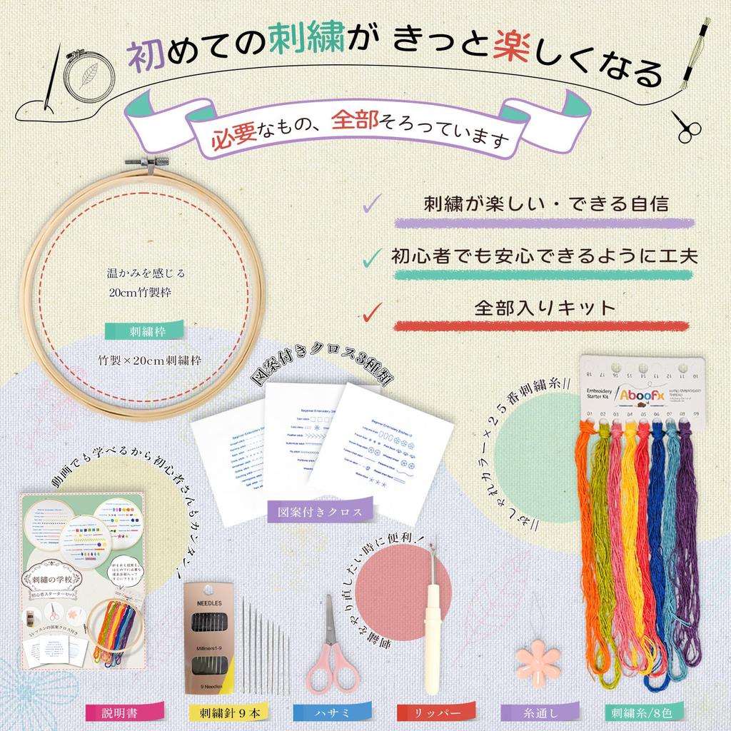 Embroidery Kit for Beginners: 30 Basic Embroidery Designs, Embroidery Hoop, Embroidery Thread, Starter Set (Lessons 1, 2, 3)
