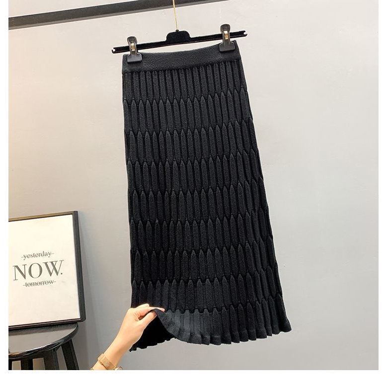 

Трикотажная прямая юбка-труба для женщин, зимняя свободная повседневная юбка в полоску с высокой талией и завернутыми ягодицами 3XL