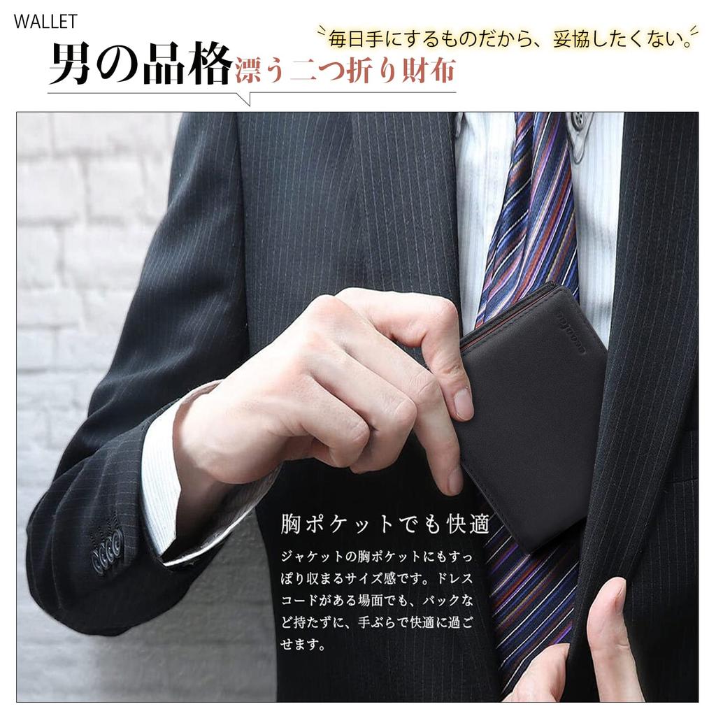 ecoofee Bifold Genuine Thin Coin Premium Crafted by Compact Bifold Wallet Men's Wallet, Leather, Box-Shaped Purse, Quality, Artisans, (Black)