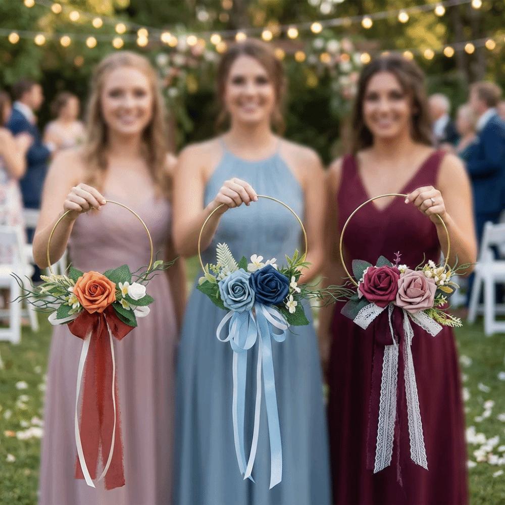 Romantic Artificial Rose Garland Handheld Wedding Decor Wreath Wall Decoration