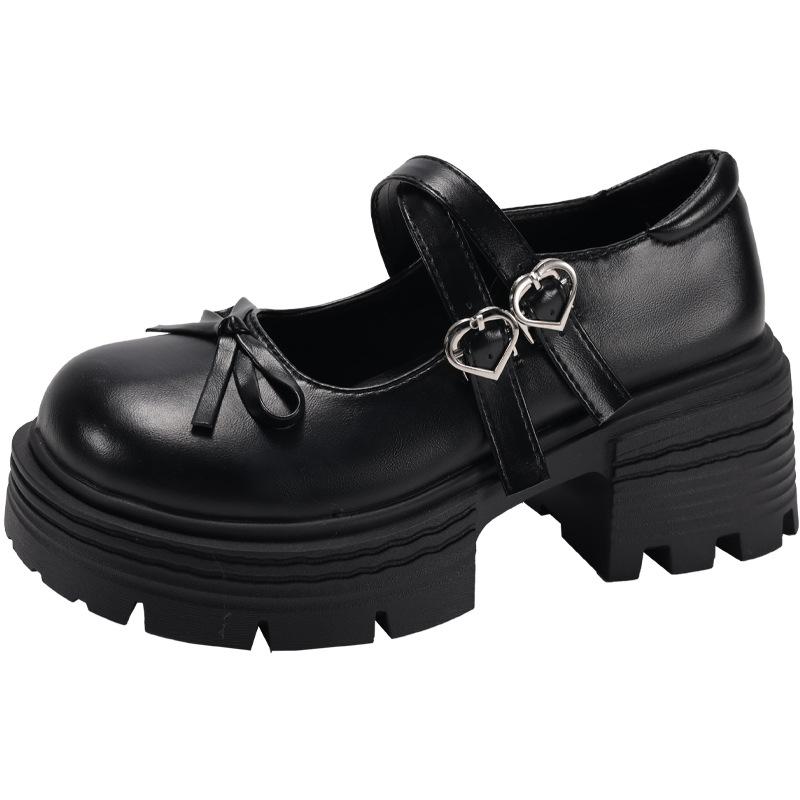 Black French British Style Platform Thick Heel Small Leather Shoes Women's 2025 New Summer Skirt Mary Jane Single Shoes
