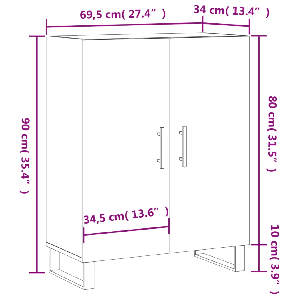 Sideboard White 69.5 x 34 x 90 cm Particleboard