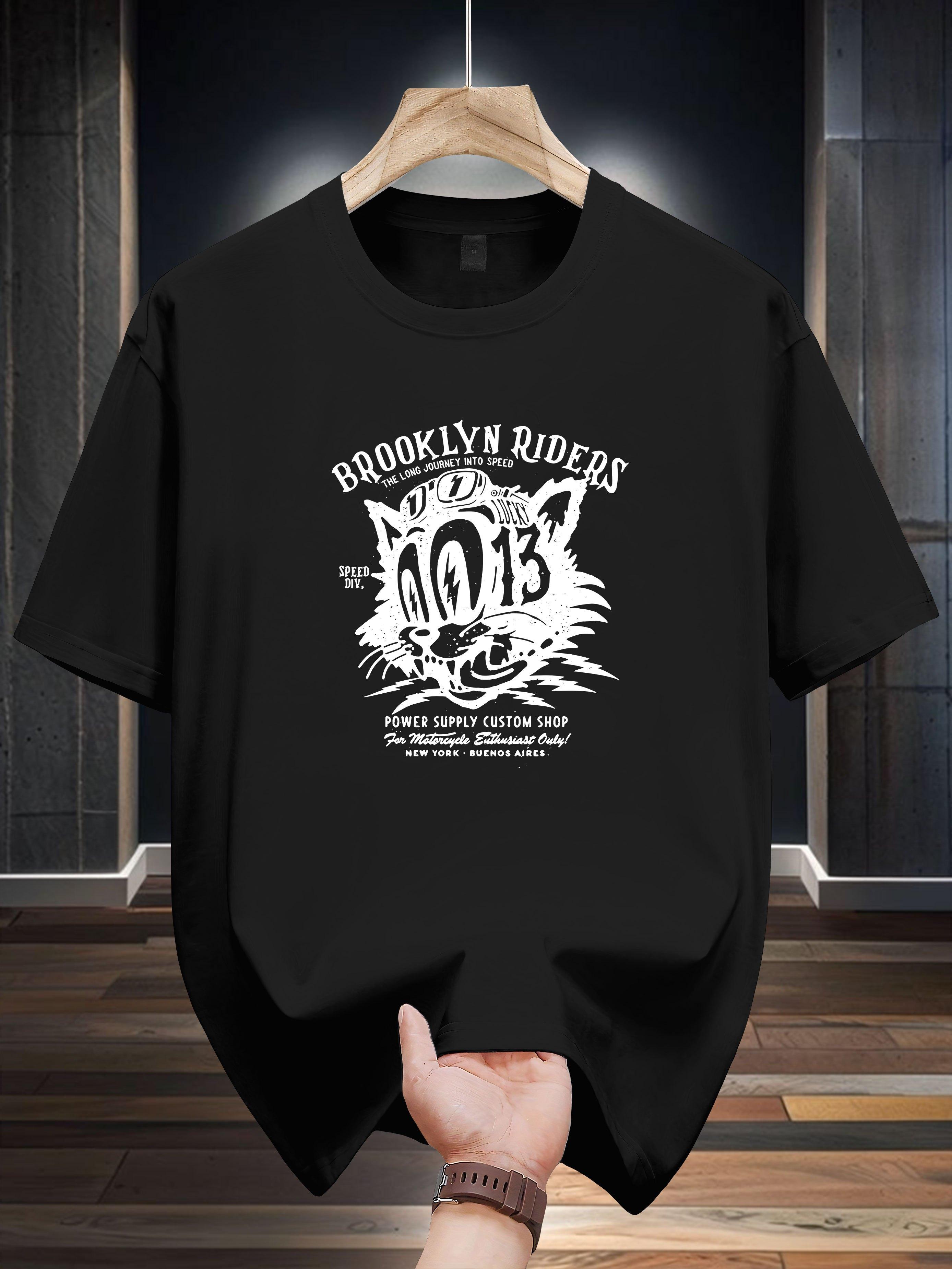 Niuwang Selection 200g 100% Cotton Short Sleeve T-shirt - Black Casual Graphic Tee with Brooklyn Riders 013 Urban Streetwear Design S