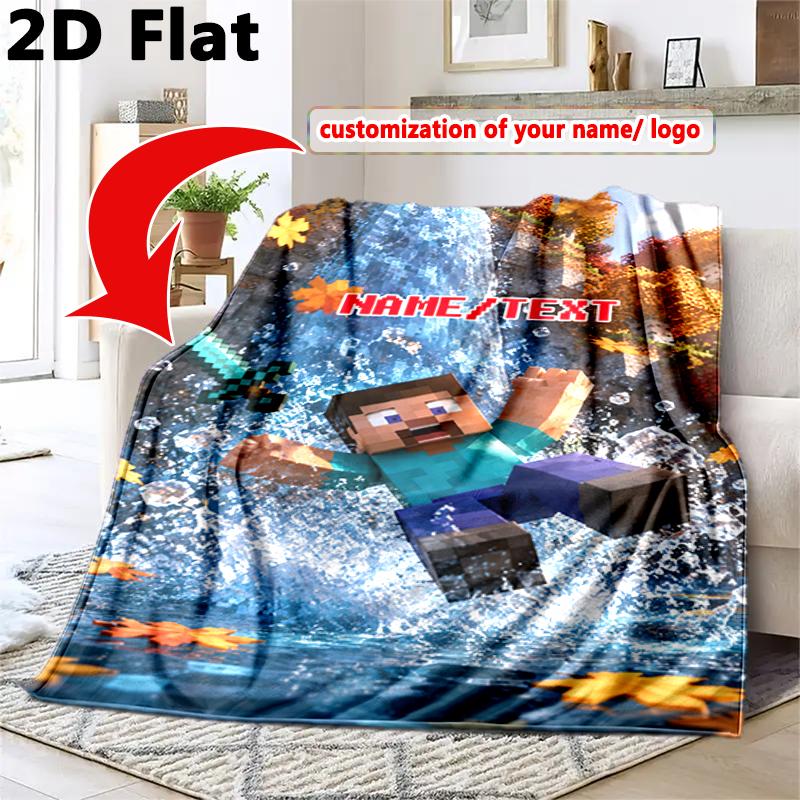 Custom name/text Minecraft Steve Mystery Cube Blanket Suitable All Seasons Soft Comfortable Office Blanket Holiday Birthday Gift Blanket Soft Comforta