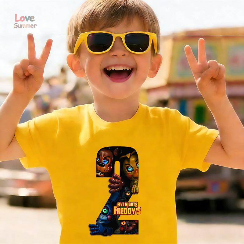 Camiseta infantil unisex de Five Nights at Freddy's para niños y niñas, cuello redondo, manga corta, estilo casual, perfecta para la primavera de 2026 y para uso diario.