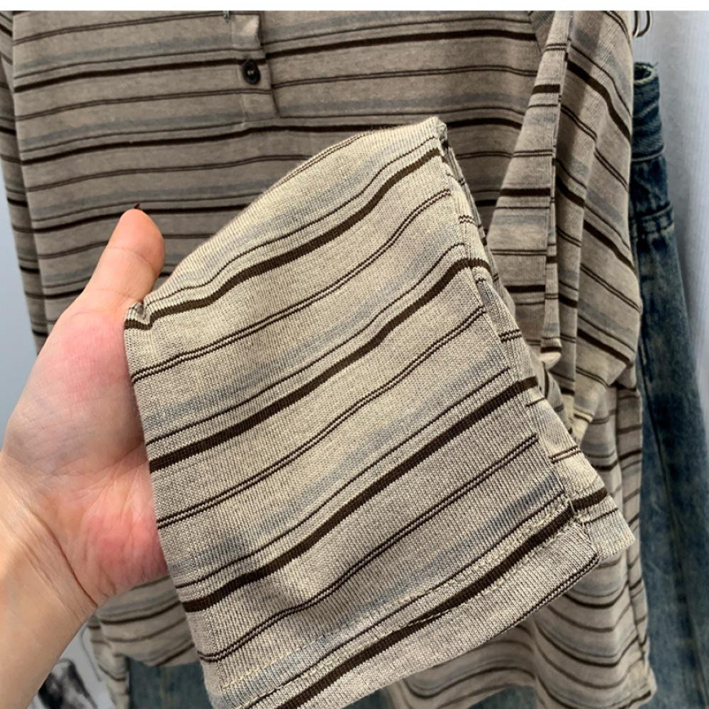 Autumn 2025 New Arrival: Women's High-End Korean Style Striped One-Shoulder Long-Sleeved T-Shirt