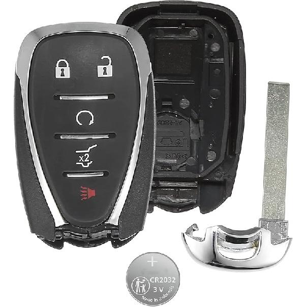 Key Fob Shell with Battery for Chevrolet 2016-2024, Alliskeys 4-Button Smart Key Case Cover Replacement for Chevy 2016-2024 HYQ4AA HYQ4EA HYQ4AS