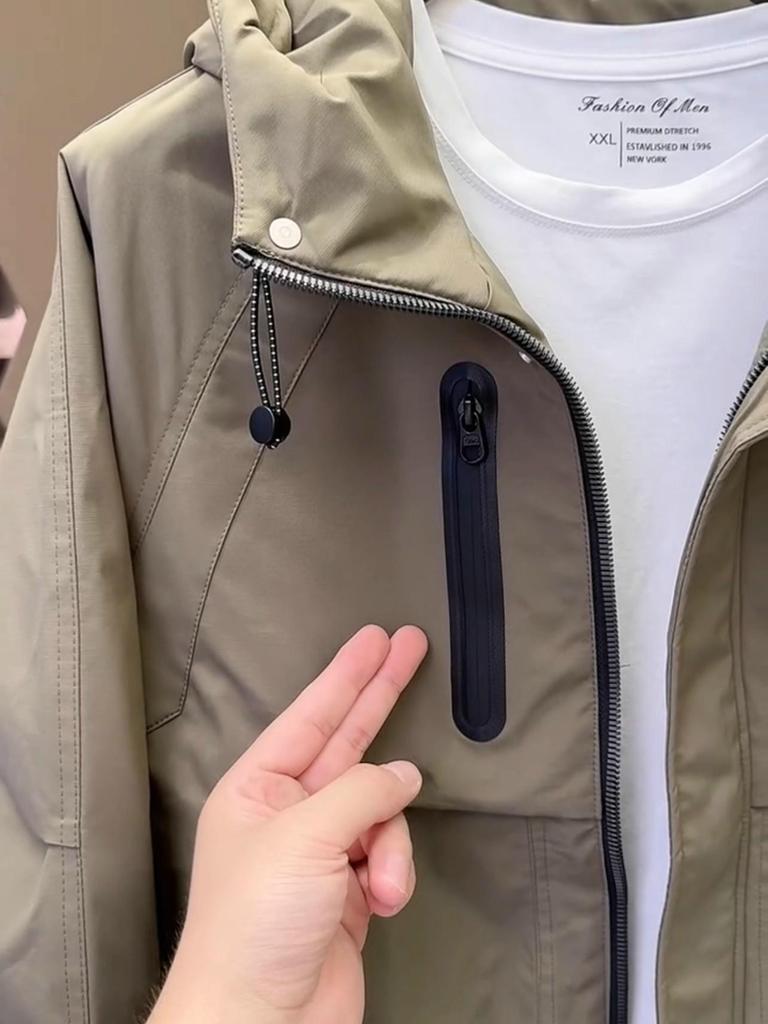 Herren Winddichte Kapuzenjacke aus Baumwolle - Frühling/Herbst 2025 Neuer Stil, Gefüttert, Verdickt, Trendmarke Winter Arbeitskleidung