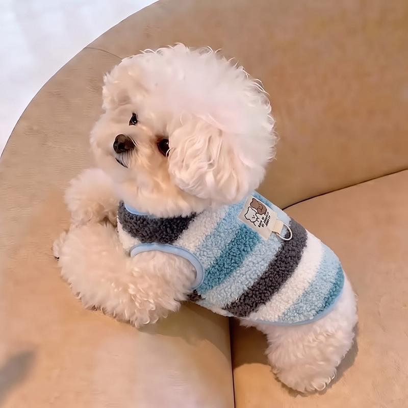 Dog fleece clothes autumn and winter rainbow candy striped than bear cat teddy small dog warm pet vest