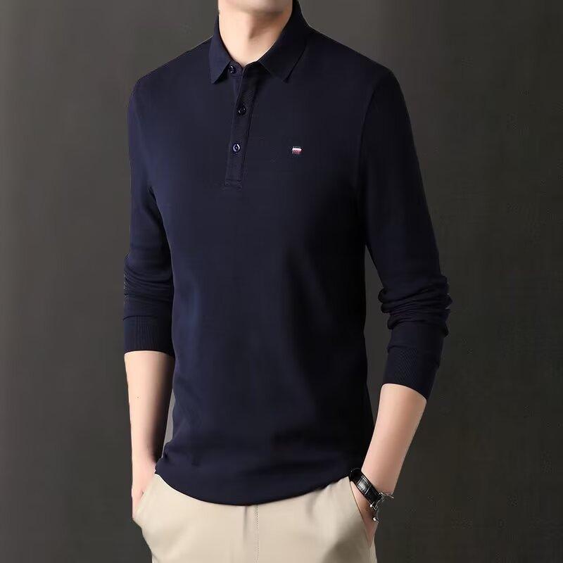 High-End Long Sleeved T-Shirt Men'S Lapel Polo Shirt Business Spring And Autumn New Style Middle-Aged Men'S Hoodie Men'S Ba