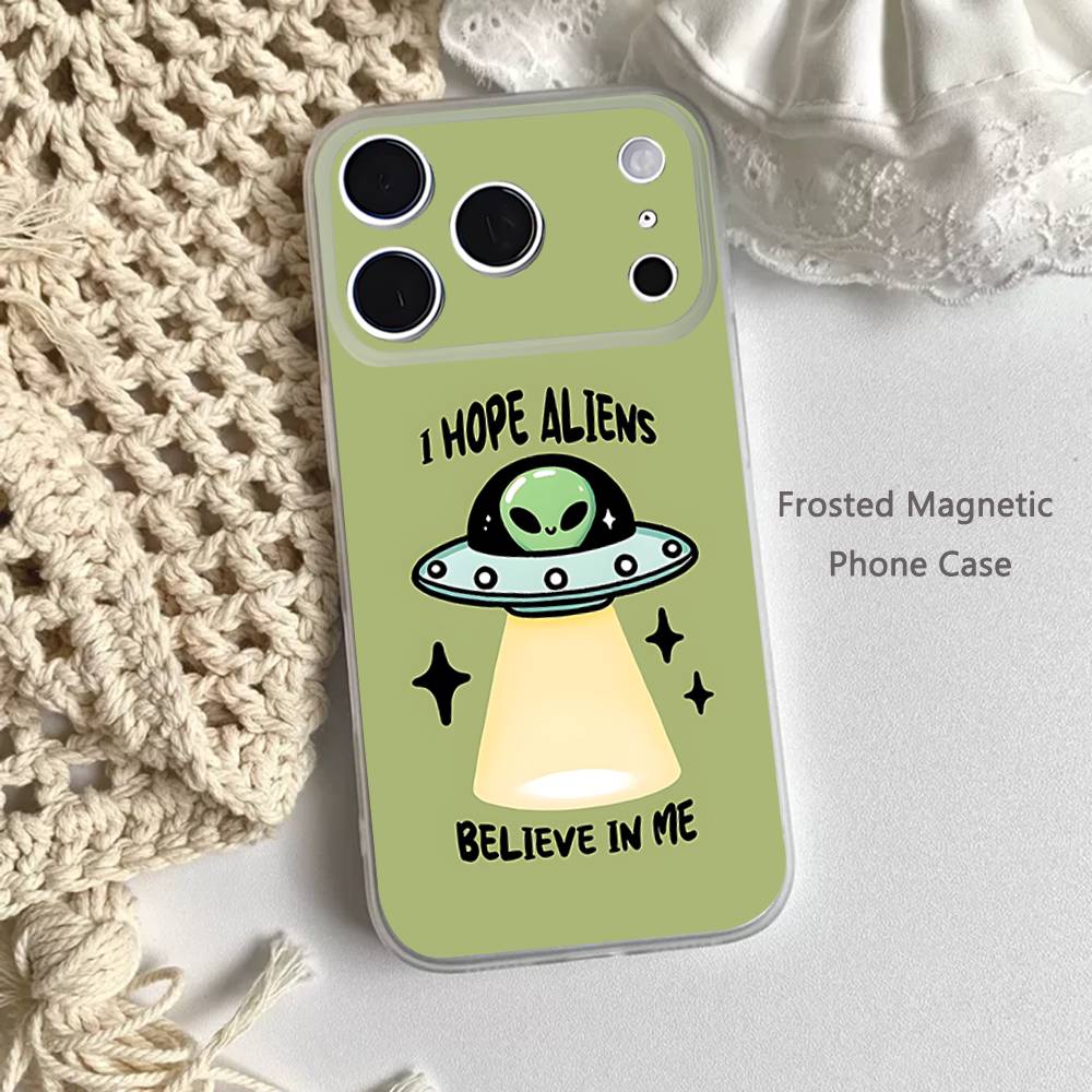 Singular Space UFO Alien For iPhone 11,12,13,14,15,17,16,Pro,Plus,E,Max,Air,Mini Clear Magnetic Frosted Cover
