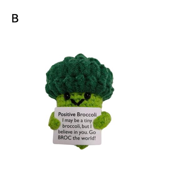1/2Pcs Positive Crocheted Vegetable with Encouraging Card Emotional Support Handmade Knitting Carrot Broccoli Toy Doll Kids Adults Gift