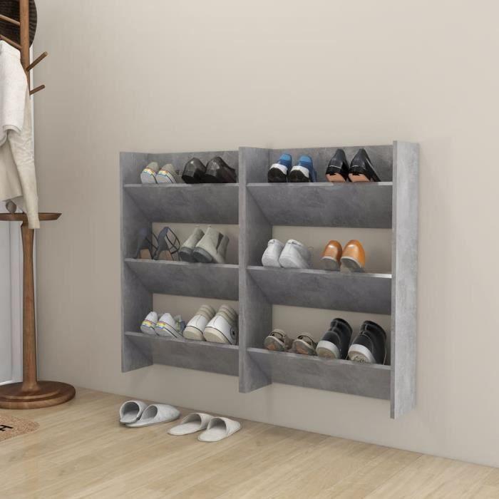 VidaXL Armoires à chaussures murales 2 pcs Gris béton 60x18x90 cm